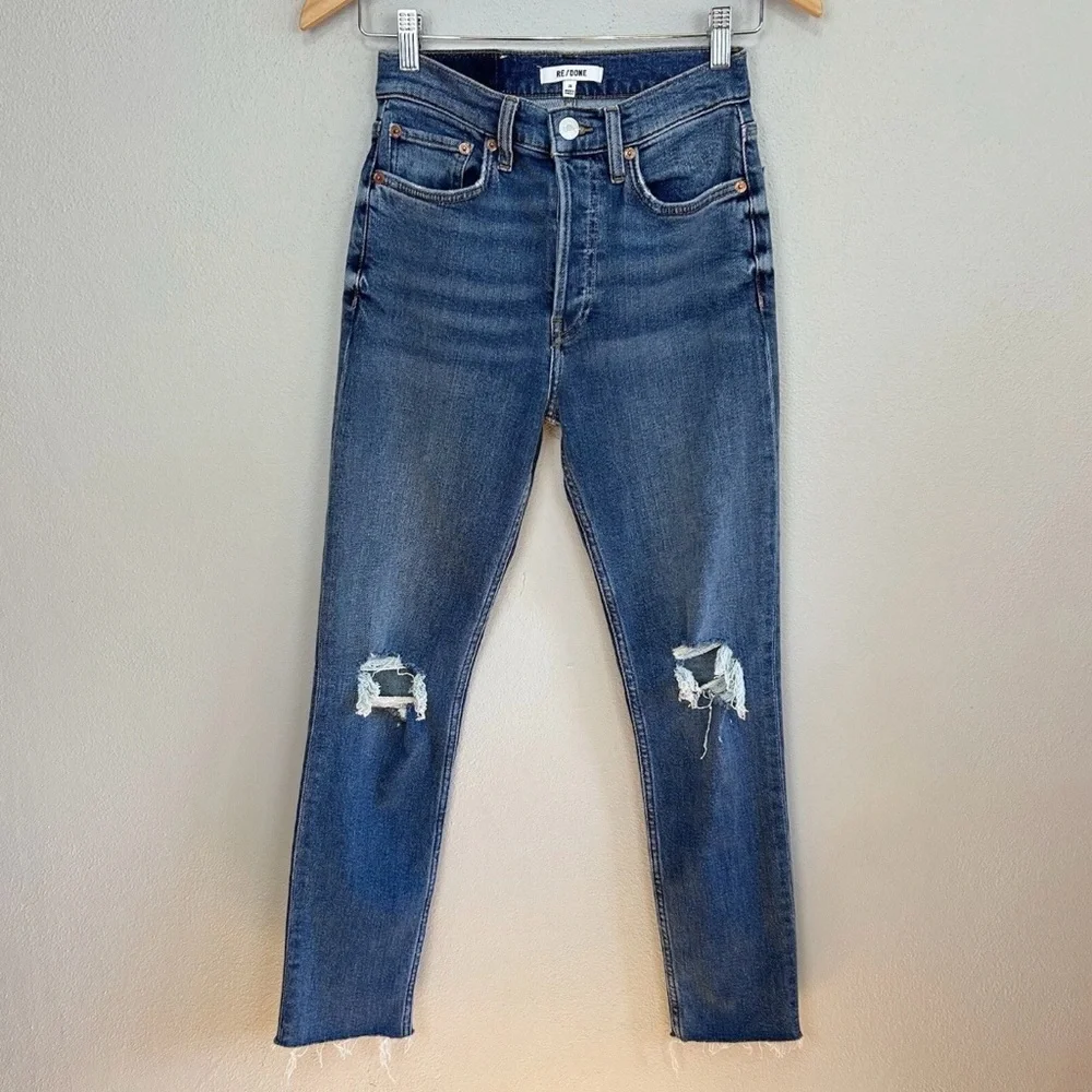 RE/DONE 90s High Rise Ankle Crop Jeans Dusk Destroy Distressed Skinny Cropped 26